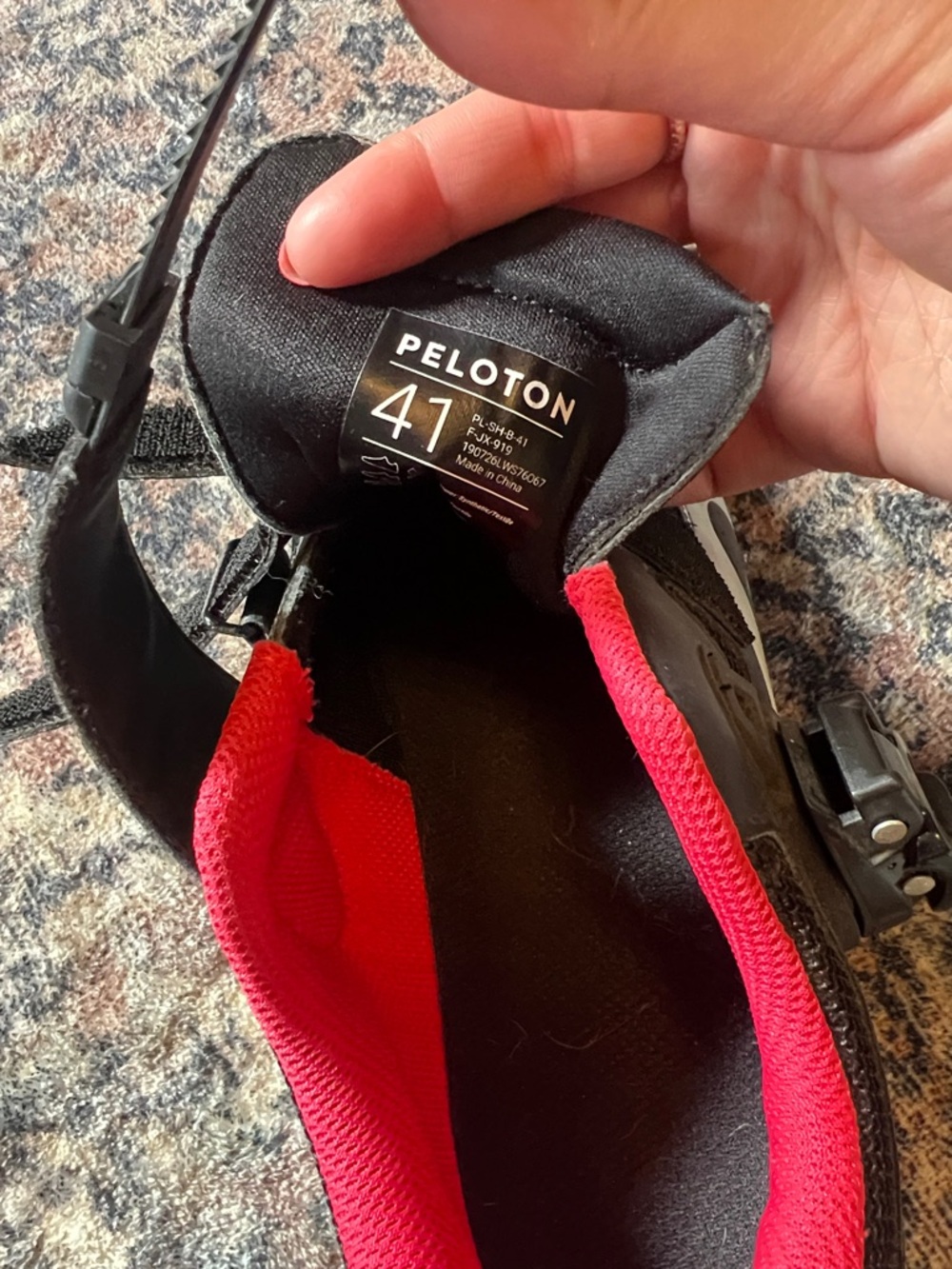 Peloton Black Cycling Shoe with Red Lining